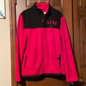 Aeropostale red fleece jacket with black trim size M/M, waterproof shoulders EUC